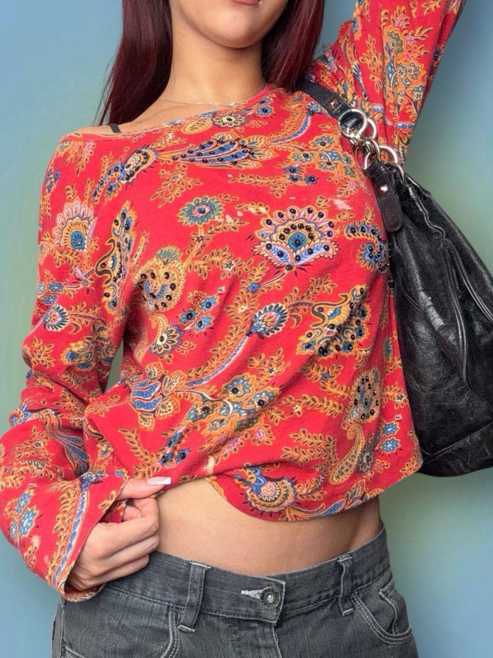 White Stag Red Paisley-Print Long Sleeve Tee - Picture 2 of 5